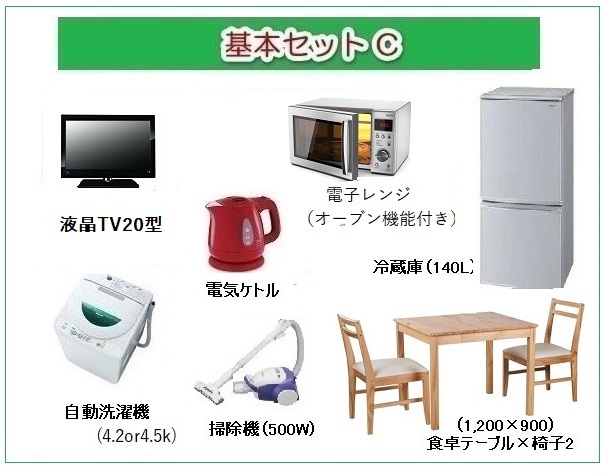 料金表 家電レンタル 短期のレンタルなら 3ヶ月のレンタル家電